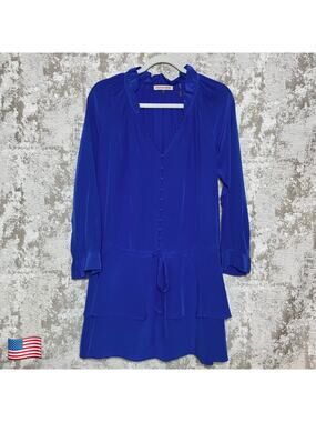 Rebecca Taylor 100% Silk Button Front Tiered Skirt Dress in Cobalt